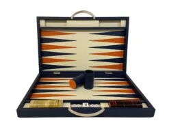 Backgammon Cuir Véritable GM - Bleu - Renzo Romagnoli