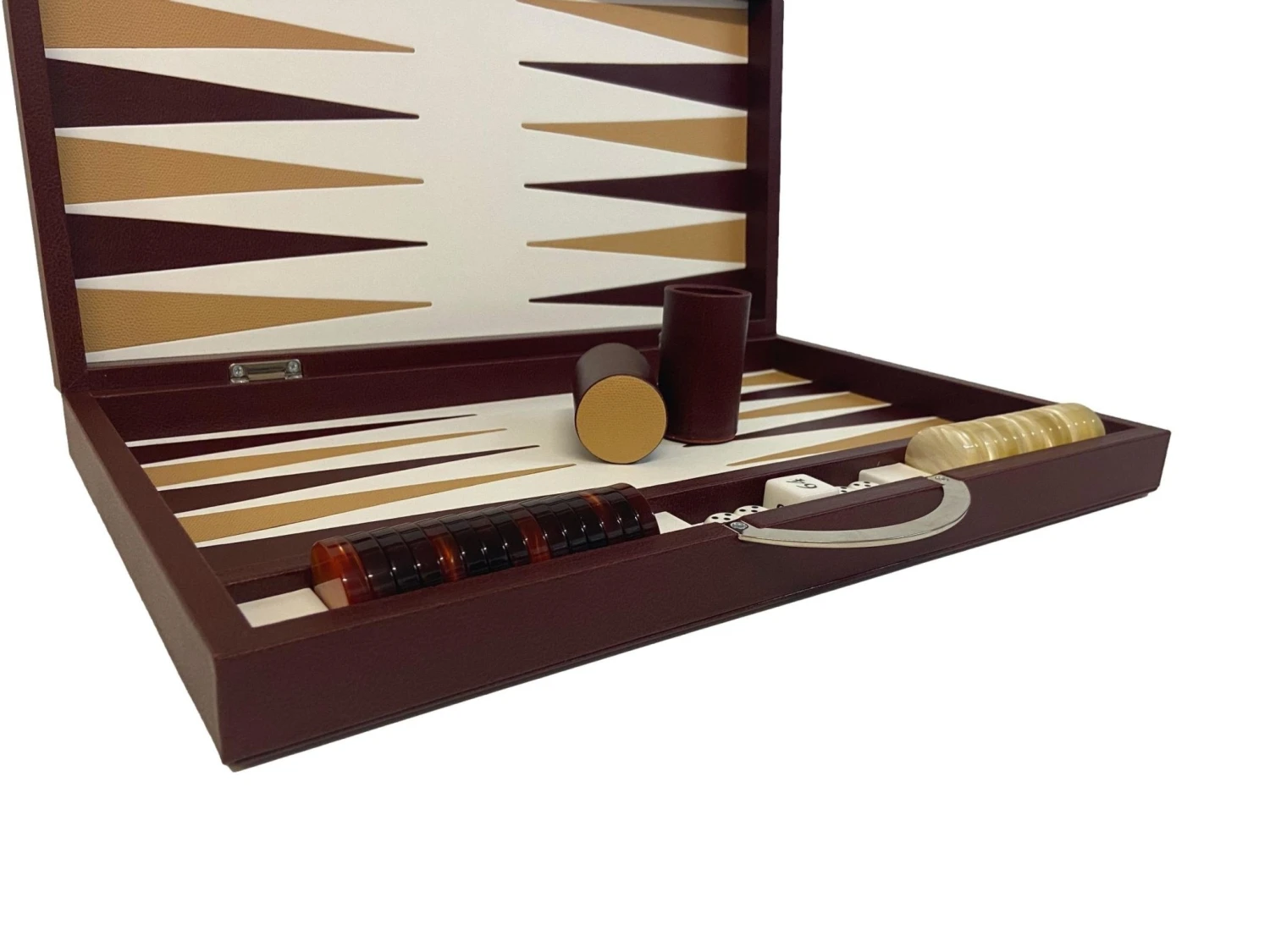 Backgammon Cuir Véritable GM - Bordeaux - Renzo Romagnoli 5 Backgammon Cuir Véritable GM - Bordeaux - Renzo Romagnoli – Image 3