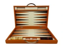 Backgammon Cuir Véritable GM - Orange - Renzo Romagnoli