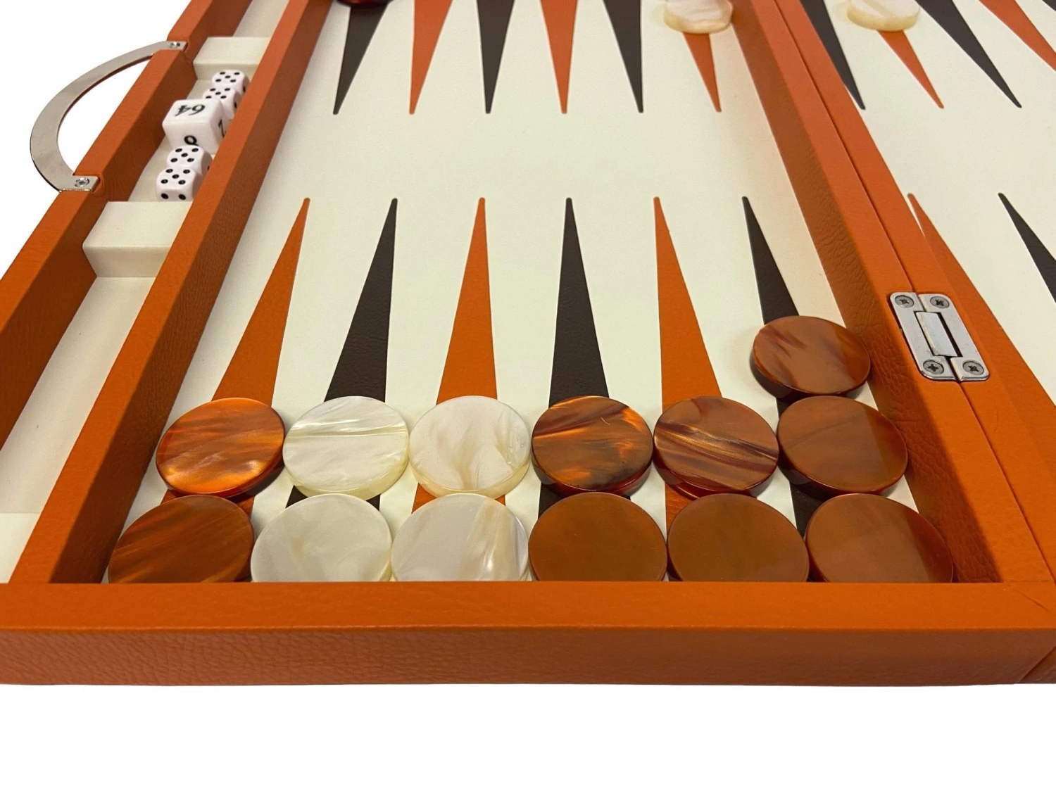 Backgammon Cuir Véritable GM - Orange - Renzo Romagnoli 7 Backgammon Cuir Véritable GM - Orange - Renzo Romagnoli – Image 5