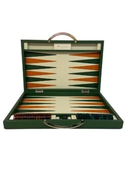 Périphériques De Jeu 20 Backgammon Cuir Véritable GM - Vert / Orange - Renzo Romagnoli