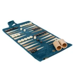 Backgammon De Voyage - Roulable - Cuir Bleu
