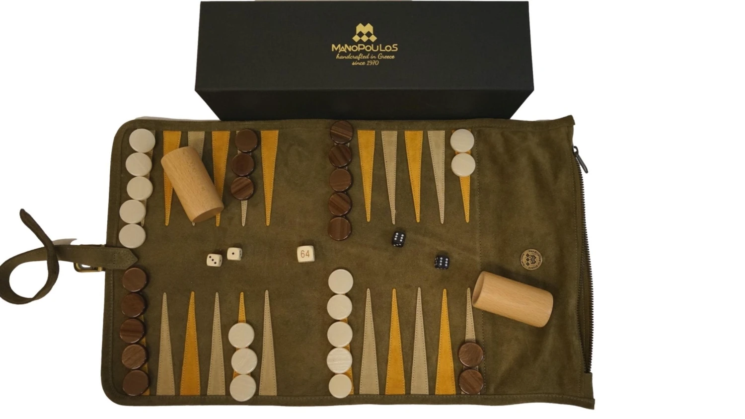 Backgammon De Voyage - Roulable - Cuir Kaki 4 Backgammon De Voyage - Roulable - Cuir Kaki – Image 2