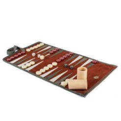 Backgammon De Voyage - Roulable - Cuir Rouge