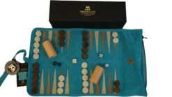 Périphériques De Jeu -Périphériques De Jeu backgammon de voyage roulable cuir turquoise backgammon en cuir de voyage 396527