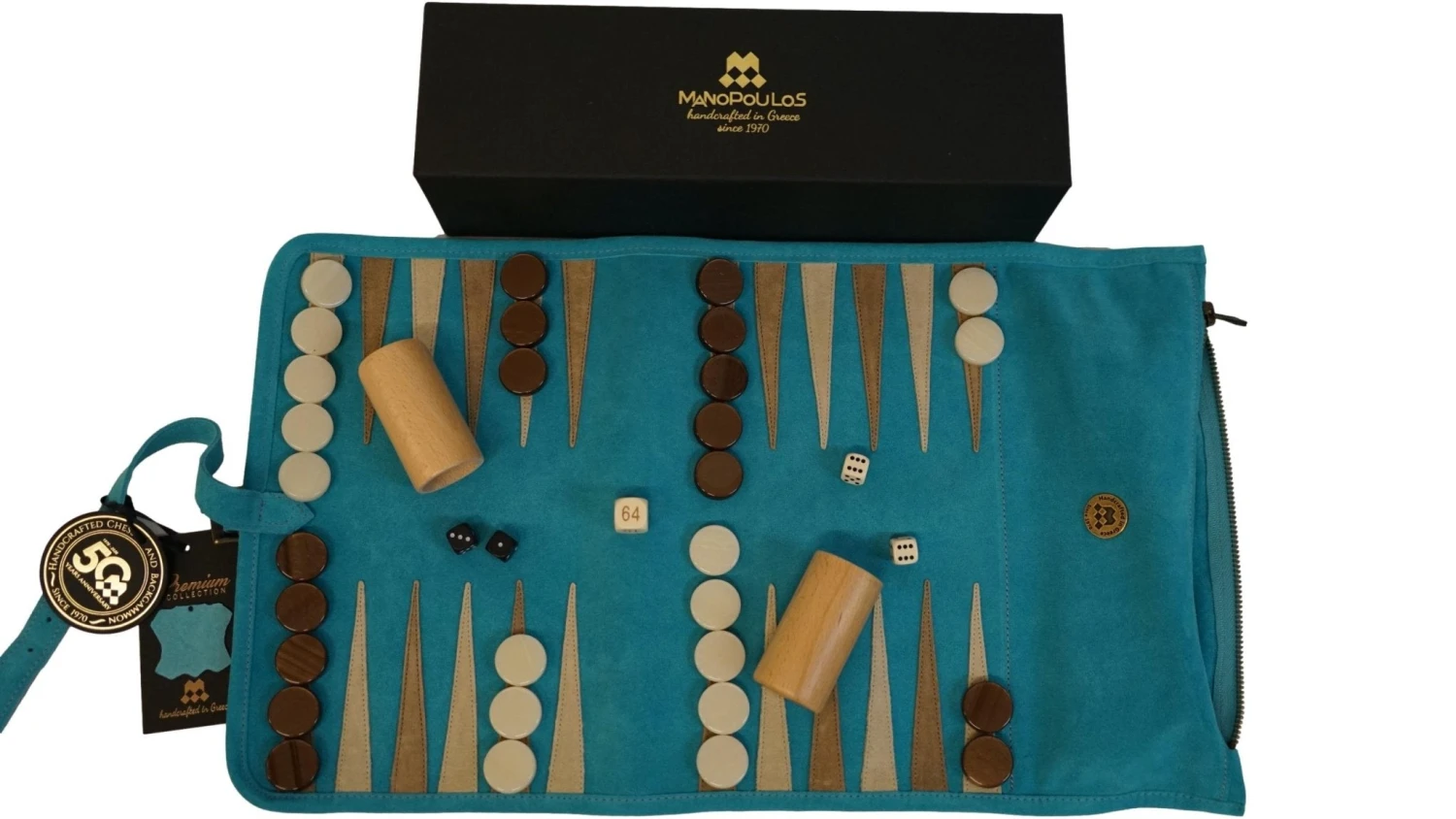 Backgammon De Voyage - Roulable - Cuir Turquoise 4 Backgammon De Voyage - Roulable - Cuir Turquoise – Image 2