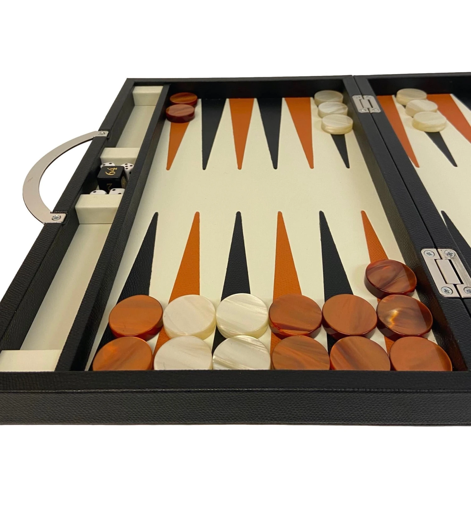 Backgammon En Cuir Véritable MM - Noir / Orange - Renzo Romagnoli 3 Backgammon En Cuir Véritable MM - Noir / Orange - Renzo Romagnoli