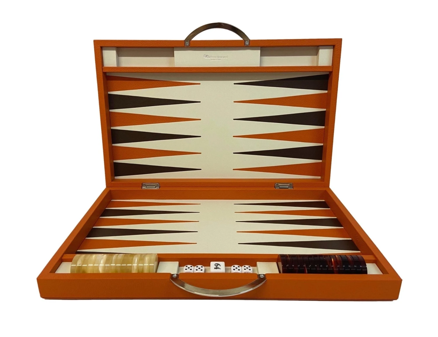 Backgammon En Cuir Véritable MM - Orange - Renzo Romagnoli 6 Backgammon En Cuir Véritable MM - Orange - Renzo Romagnoli – Image 4