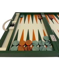 Backgammon En Cuir Véritable MM - Vert/Orange - Renzo Romagnoli