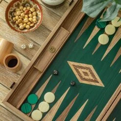 Backgammon En Noyer - Vert 13 Backgammon En Noyer - Vert -Périphériques De Jeu backgammon en noyer vert backgammon en bois marquete 128380