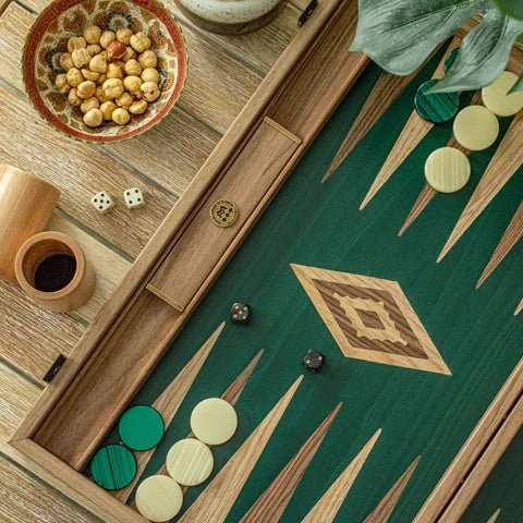 Backgammon En Noyer - Vert 6 Backgammon En Noyer - Vert – Image 4