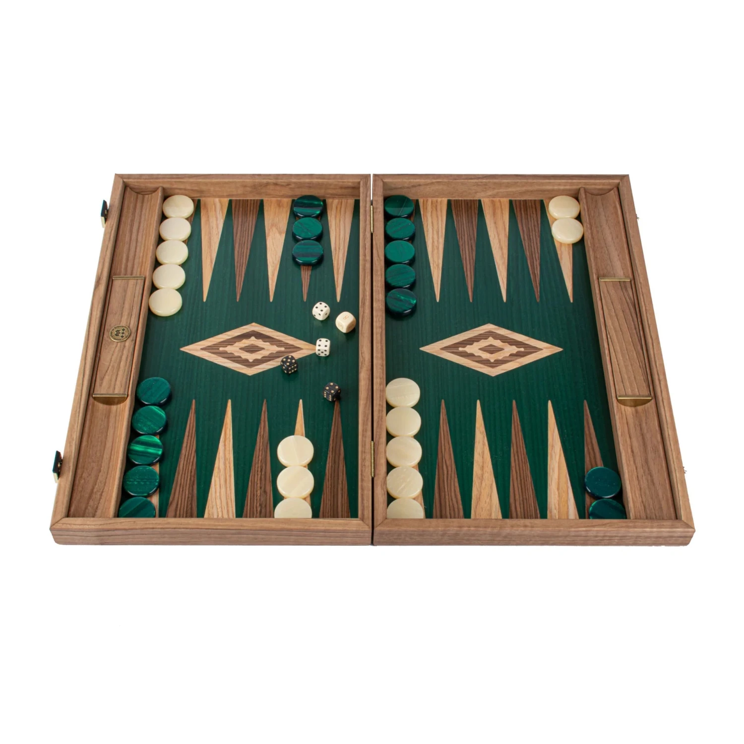 Backgammon En Noyer - Vert 3 Backgammon En Noyer - Vert