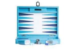 Backgammon Hector Saxe - Cuir Bleu Ciel - Moyen