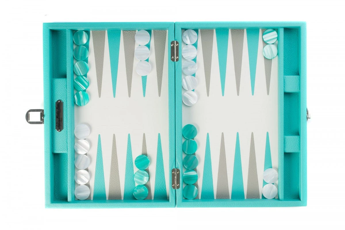 Backgammon Hector Saxe - Cuir Turquoise - Moyen 5 Backgammon Hector Saxe - Cuir Turquoise - Moyen – Image 3