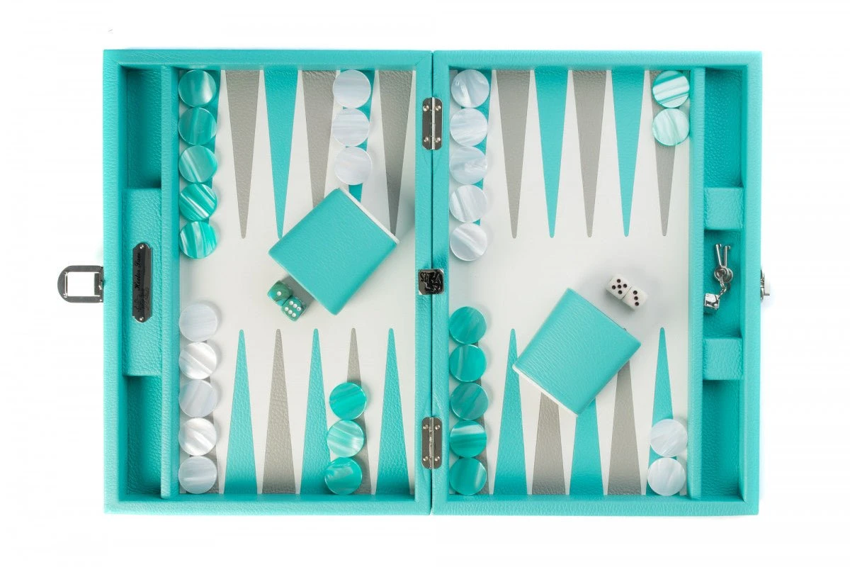 Backgammon Hector Saxe - Cuir Turquoise - Moyen 6 Backgammon Hector Saxe - Cuir Turquoise - Moyen – Image 4
