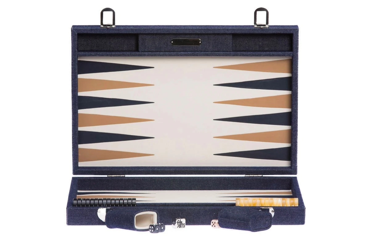 Backgammon Hector Saxe- Jean's / Cuir - Grand 3 Backgammon Hector Saxe- Jean's / Cuir - Grand