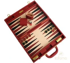 Backgammon Luxe Style Cuir / Pions Cerclés Dorés MM - Rouge