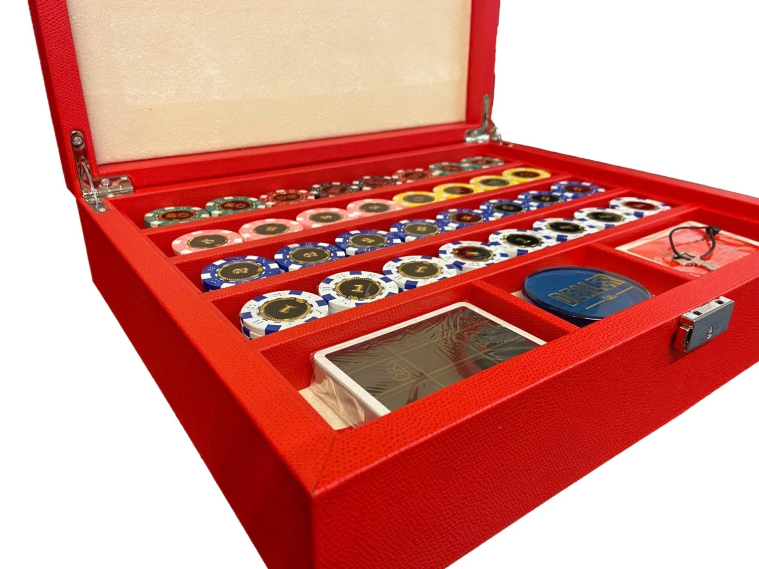 Mallette De Poker En Cuir Grainé - Rouge 6 Mallette De Poker En Cuir Grainé - Rouge – Image 4